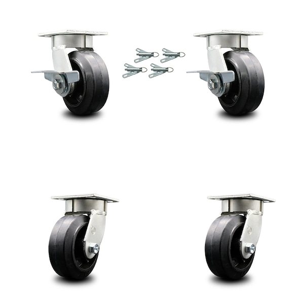 Service Caster 5 Inch Kingpinless Rubber on Steel Wheel Caster Swivel Locks 2 Brakes SCC, 4PK SCC-KP30S520-RSR-SLB-BSL-2-BSL-2 - main